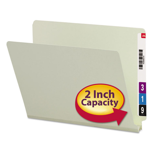 Extra-Heavy Recycled Pressboard End Tab Folders, Straight Tabs, Letter Size, 2" Expansion, Gray-Green, 25/Box [SKU: SMD26210]