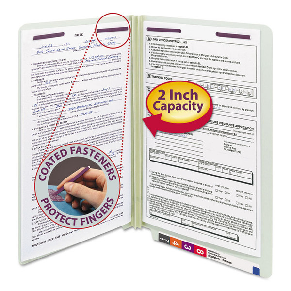 End Tab Pressboard Classification Folders, Two SafeSHIELD Coated Fasteners, 2" Expansion, Legal Size, Gray-Green, 25/Box [SKU: SMD37715]