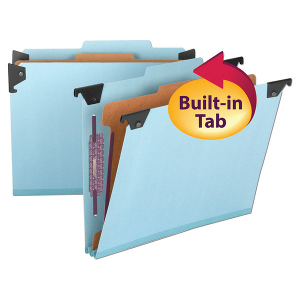FasTab Hanging Pressboard Classification Folders, 1 Divider, Letter Size, Blue [SKU: SMD65105]