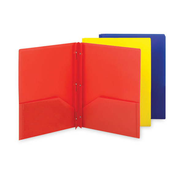 Poly Two-Pocket Folder with Fasteners, 130-Sheet Capacity, 11 x 8.5, Assorted, 6/Pack [SKU: SMD87746]