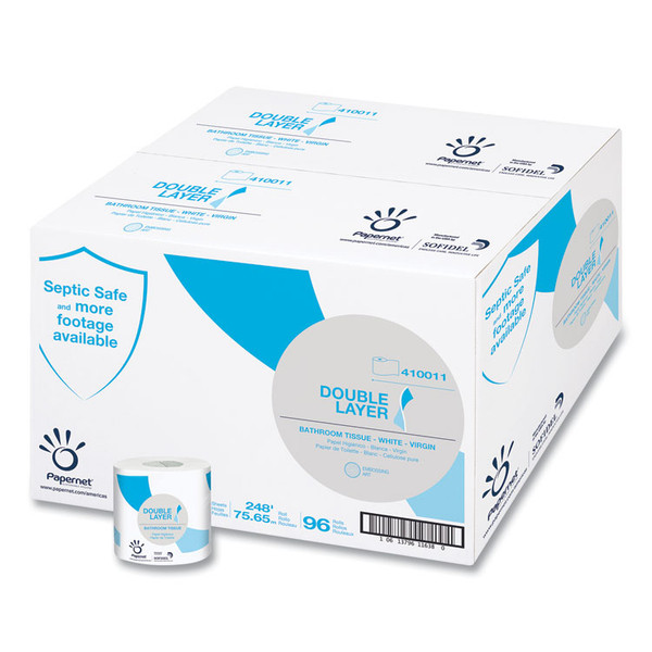 Double Layer Toilet Tissue, Septic Safe, 1-Ply, White, Virgin, 850 Sheets/Roll, 96 Rolls/Carton [SKU: SOD410011]