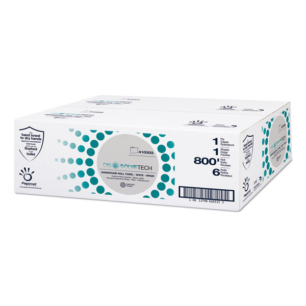 DissolveTech Paper Towel, 1-Ply, 7.8" x 800 ft, White, 6 Rolls/Case [SKU: SOD410333]