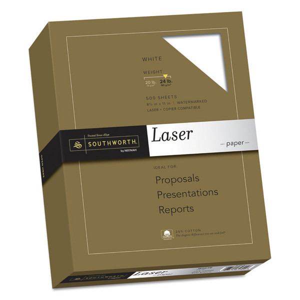 25% Cotton Laser Paper, 95 Bright, 24 lb Bond Weight, 8.5 x 11, White, 500/Ream [SKU: SOU3172410]