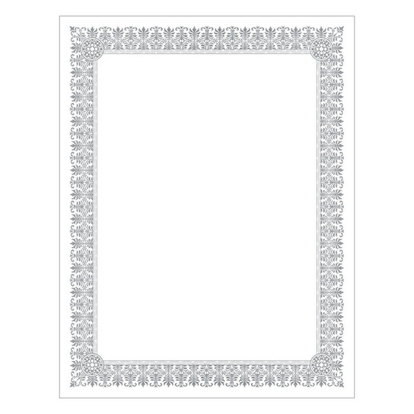 Premium Certificates, 8.5 x 11, White/Silver with Fleur Silver Foil Border,15/Pack [SKU: SOUCTP1W]