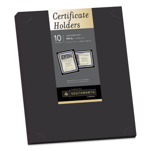 Certificate Holder, Black, 105lb Linen Stock, 12 x 9.5, 10/Pack [SKU: SOUPF18]