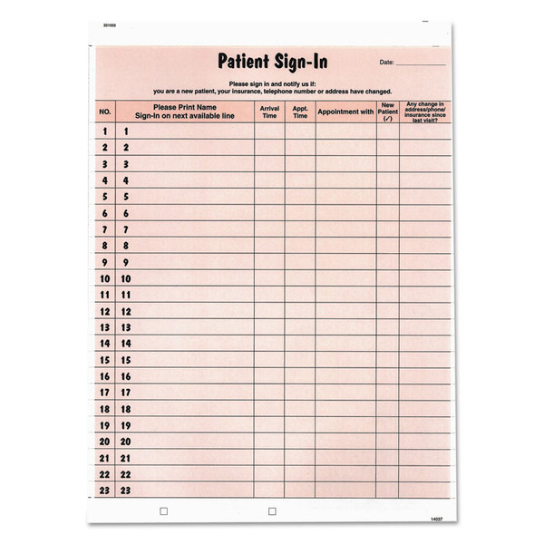 Patient Sign-In Label Forms, Two-Part Carbon, 8.5 x 11.63, Salmon Sheets, 125 Forms Total [SKU: TAB14530]