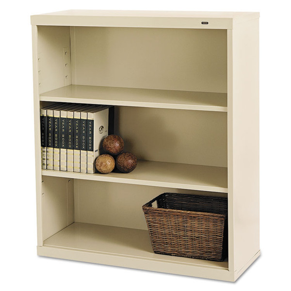 Metal Bookcase, Three-Shelf, 34.5w x 13.5d x 40h, Putty [SKU: TNNB42PY]