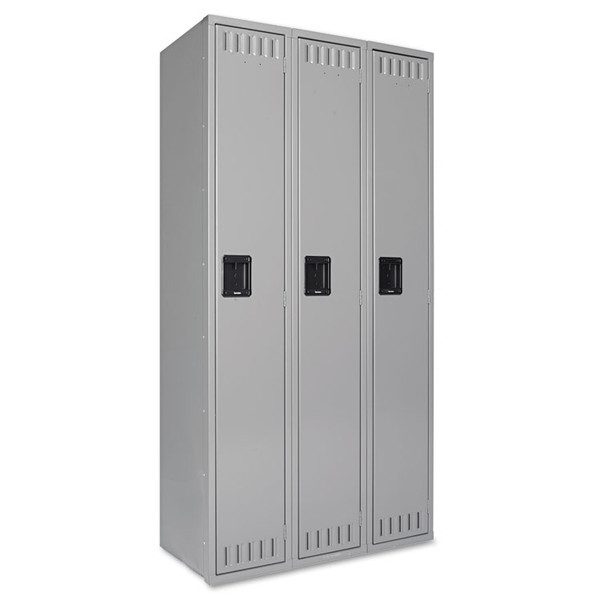 Single-Tier Locker, Three Lockers with Hat Shelves and Coat Rods, 36w x 18d x 72h, Medium Gray [SKU: TNNSTS121872CMG]