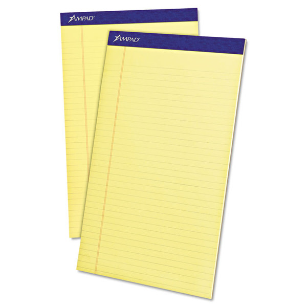 Perforated Writing Pads, Wide/Legal Rule, 50 Canary-Yellow 8.5 x 14 Sheets, Dozen [SKU: TOP20230]