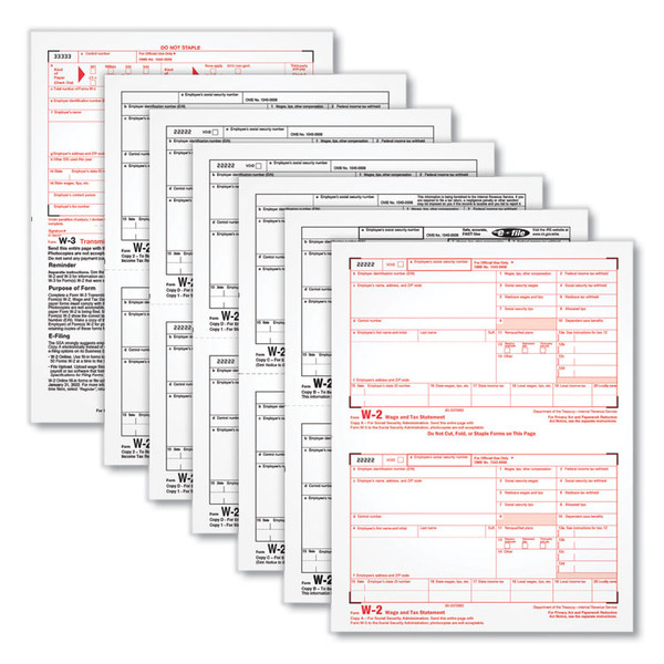 W-2 Tax Form for Inkjet/Laser Printers, Fiscal Year: 2022, Six-Part Carbonless, 8.5 x 5.5, 2 Forms/Sheet, 50 Forms Total [SKU: TOP22991]