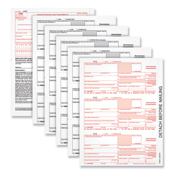Five-Part 1099-NEC Tax Forms, Fiscal Year: 2022, Five-Part Carbonless, 8.5 x 3.5, 3 Forms/Sheet, 50 Forms Total [SKU: TOP22993NEC]
