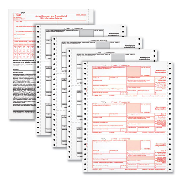 Four-Part 1099-NEC Continuous Tax Forms, Four-Part Carbonless, 8.5 x 5.5, 2 Forms/Sheet, 24 Forms Total [SKU: TOP2299NEC]