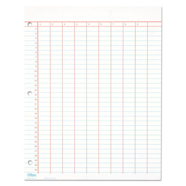 Data Pad with Numbered Column Headings, Data/Lab-Record Format, Wide/Legal Rule, 10 Columns, 8.5 x 11, White, 50 Sheets [SKU: TOP3619]