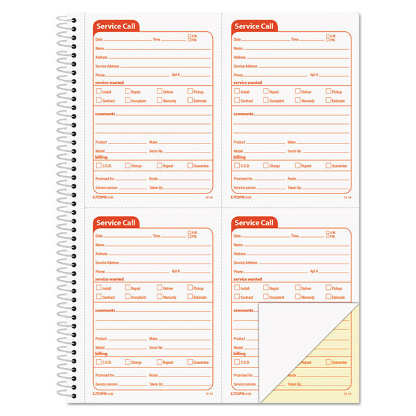 Service Call Book, Two-Part Carbonless, 5.5 x 3.88, 4 Forms/Sheet, 200 Forms Total [SKU: TOP4100]