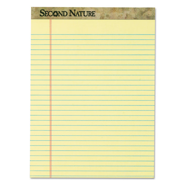 Second Nature Recycled Ruled Pads, Wide/Legal Rule, 50 Canary-Yellow 8.5 x 11.75 Sheets, Dozen [SKU: TOP74890]