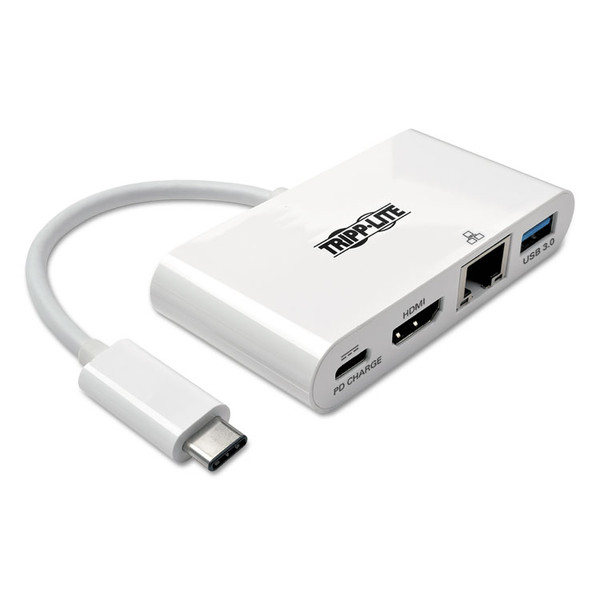 USB 3.1 Gen 1 USB-C to HDMI Adapter, USB-A/USB-C PD Charging/Gigabit Ethernet, 3", White [SKU: TRPU44406NHGUC]