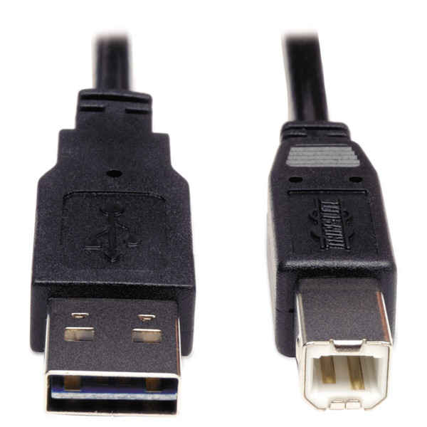 Universal Reversible USB 2.0 Cable, Reversible A to B (M/M), 6 ft, Black [SKU: TRPUR022006]