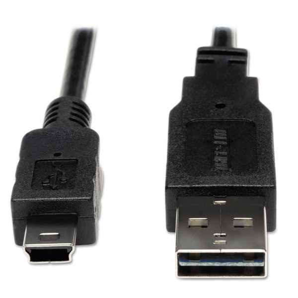 Universal Reversible USB 2.0 Cable, Reversible A to 5-Pin Mini B (M/M), 6 ft, Black [SKU: TRPUR030006]