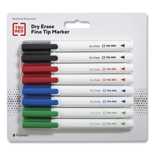 Dry Erase Marker, Pen-Style, Fine Bullet Tip, Four Assorted Colors, 8/Pack [SKU: TUD24376597]