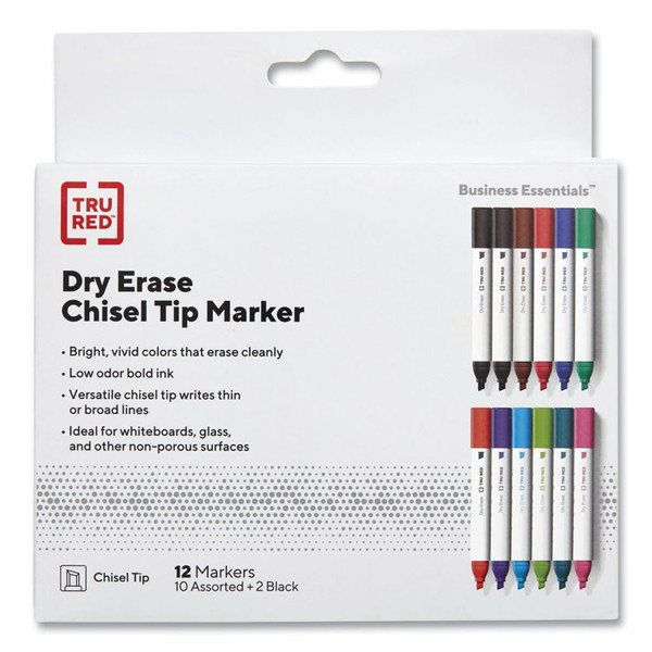 Dry Erase Marker, Tank-Style, Medium Chisel Tip, Assorted Colors, 12/Pack [SKU: TUD24376599]