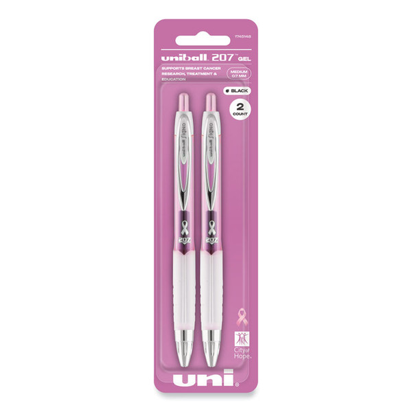 Signo 207 Gel Pen, Retractable, Medium 0.7 mm, Black Ink, Pink Barrel, 2/Pack [SKU: UBC1745148]