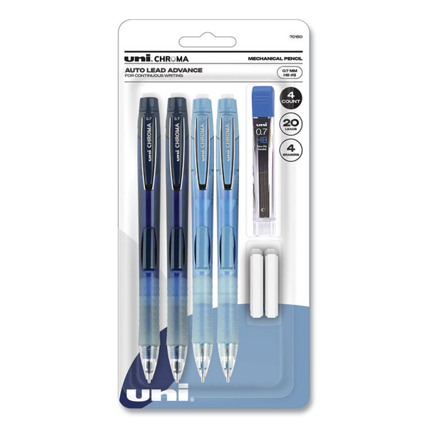 Chroma Mechanical Pencil woth Leasd and Eraser Refills, 0.7 mm, HB (#2), Black Lead, Assorted Barrel Colors, 4/Set [SKU: UBC70150]