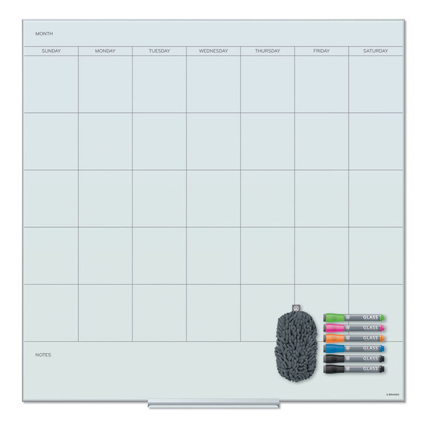 Floating Glass Dry Erase Undated One Month Calendar, 36 x 36, White [SKU: UBR3968U0001]
