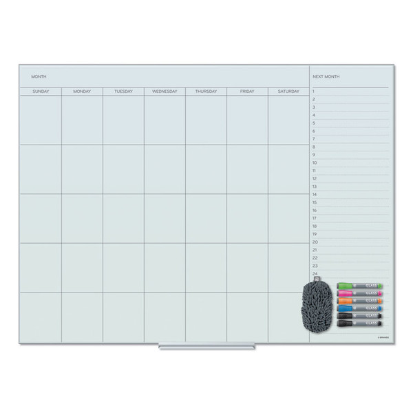Floating Glass Dry Erase Undated One Month Calendar, 48 x 36, White [SKU: UBR3969U0001]