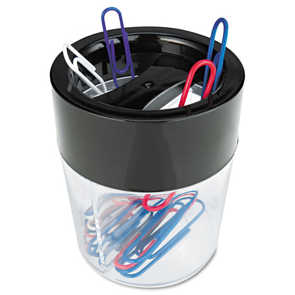 Round Magnetic Clip Dispenser, 2 Compartments, Plastic, 2.5" Diameter x 3"h, Black/Clear [SKU: UNV08126]