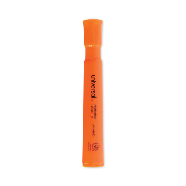 Desk Highlighters, Fluorescent Orange Ink, Chisel Tip, Orange Barrel, Dozen [SKU: UNV08863]