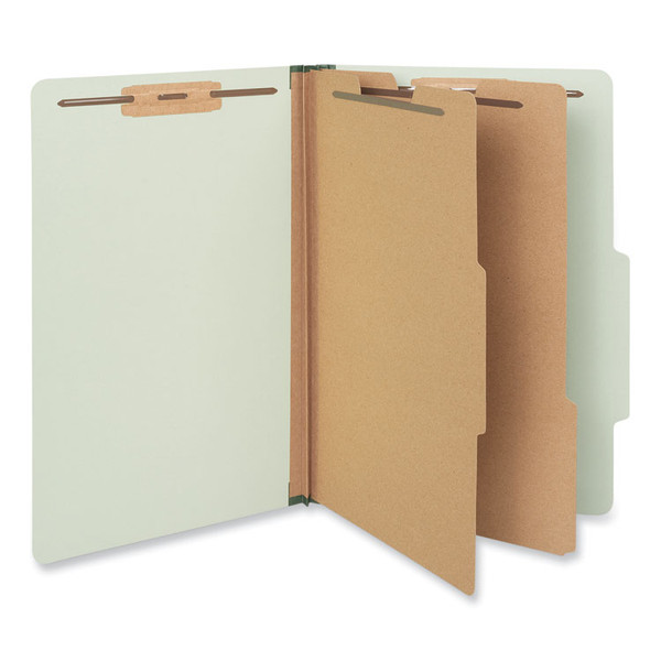 Six-Section Pressboard Classification Folders, 2" Expansion, 2 Dividers, 6 Fasteners, Legal Size, Green Exterior, 10/Box [SKU: UNV10281]