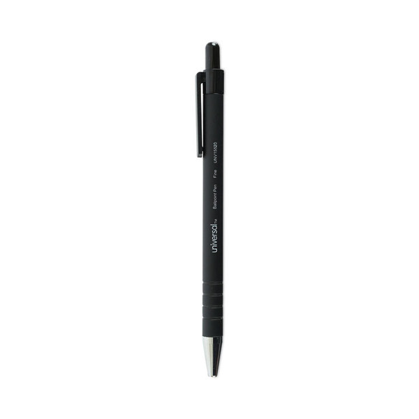 Ballpoint Pen, Retractable, Fine 0.7 mm, Black Ink, Black Barrel, Dozen [SKU: UNV15520]