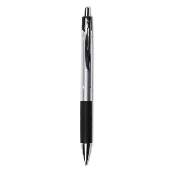 Comfort Grip Ballpoint Pen, Retractable, Medium 1 mm, Black Ink, Silver Barrel, Dozen [SKU: UNV15540]