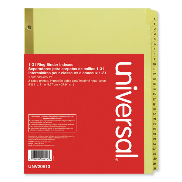 Deluxe Preprinted Plastic Coated Tab Dividers with Black Printing, 31-Tab, 1 to 31, 11 x 8.5, Buff, 1 Set [SKU: UNV20813]