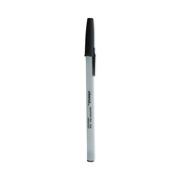 Ballpoint Pen, Stick, Fine 0.7 mm, Black Ink, Gray Barrel, Dozen [SKU: UNV27420]