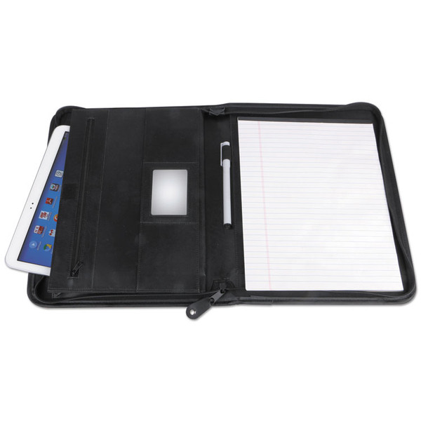 Leather Textured Zippered PadFolio with Tablet Pocket, 10 3/4 x 13 1/8, Black [SKU: UNV32665]