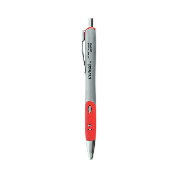 Comfort Grip Gel Pen, Retractable, Medium 0.7 mm, Red Ink, Silver Barrel, Dozen [SKU: UNV39722]