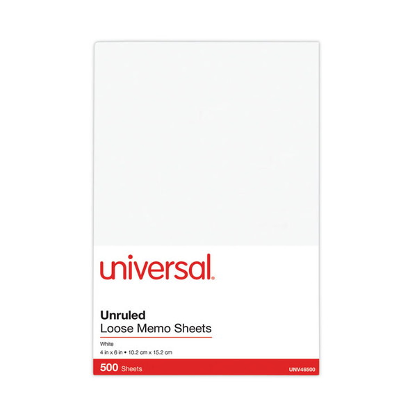 Loose White Memo Sheets, 4 x 6, Unruled, Plain White, 500/Pack [SKU: UNV46500]
