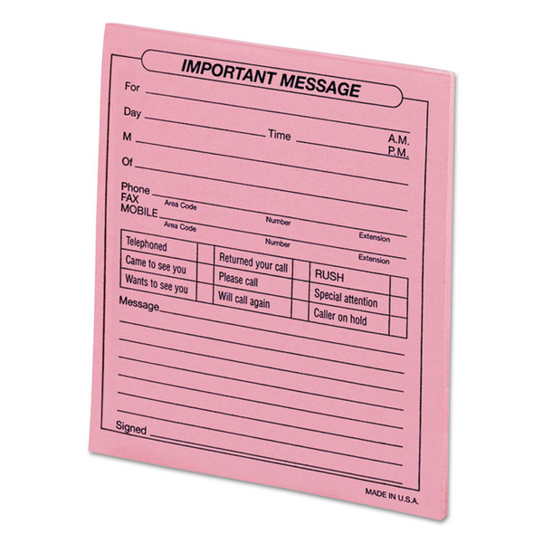 Important Message Pink Pads, One-Part (No Copies), 4.25 x 5.5, 50 Forms/Pad, 12 Pads/Pack [SKU: UNV48023]