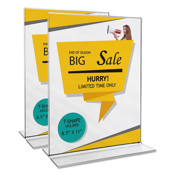 Clear 2-Sided T-Style Freestanding Frame, 8.5 x 11, 2/Pack [SKU: UNV76864]