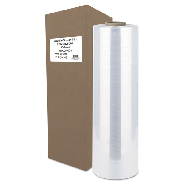 Machine Stretch Film, 20" x 5,000 ft, 20.3 mic, (80-Gauge), Clear [SKU: UNVM205080]