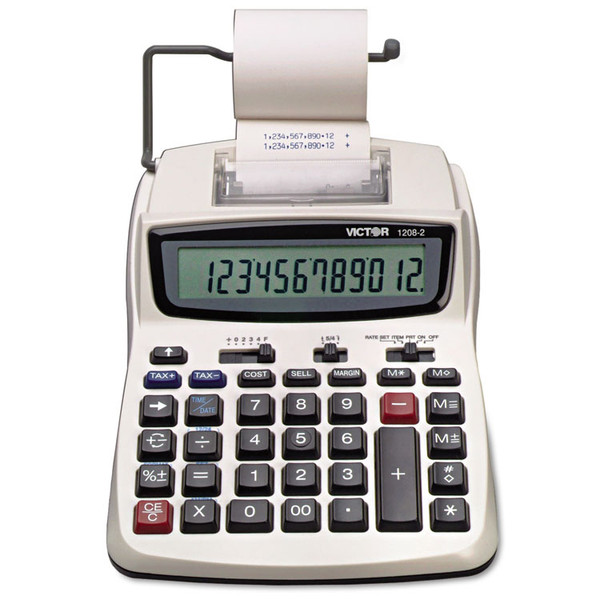 1208-2 Two-Color Compact Printing Calculator, Black/Red Print, 2.3 Lines/Sec [SKU: VCT12082]