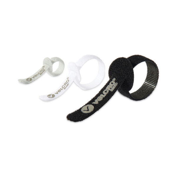 Portable Cord Ties, (2) 3" x 0.25"/ (2) 5" x 0.38"/ (2) 7" x 0.5", Black/Gray/White, 6/Pack [SKU: VEK30815]