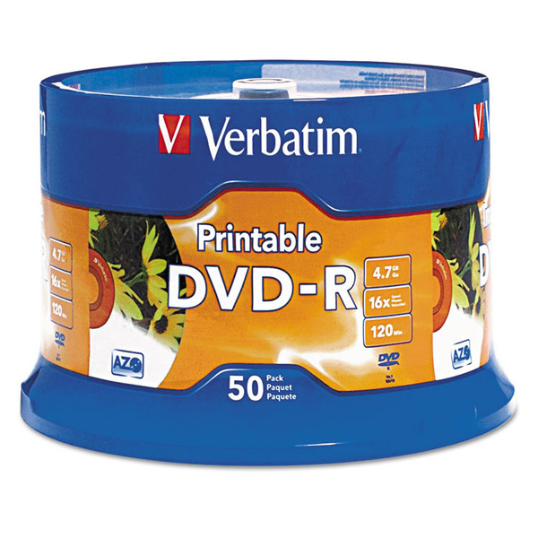 DVD-R Recordable Disc, 4.7 GB, 16x, Spindle, White, 50/Pack [SKU: VER95137]