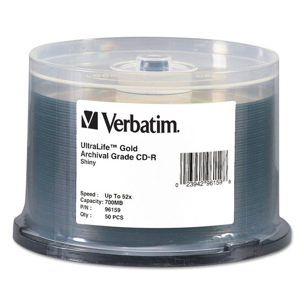 CD-R Archival Grade Recordable Disc, 700 MB/80 min, 52x, Spindle, Gold, 50/Pack [SKU: VER96159]