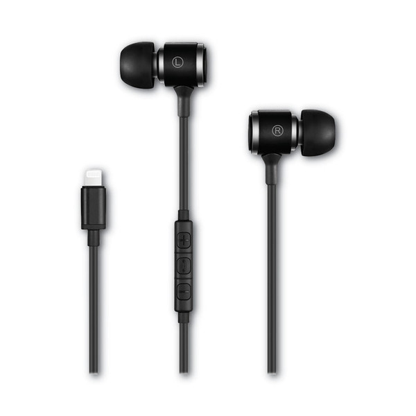 Jonagold Series Stereo Earphones with Built-In Mic, 4 ft Cord, Black/Silver [SKU: VLKVK1001BK]