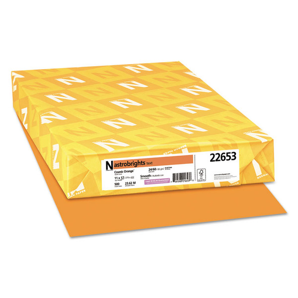 Color Paper, 24 lb Bond Weight, 11 x 17, Cosmic Orange, 500/Ream [SKU: WAU22653]