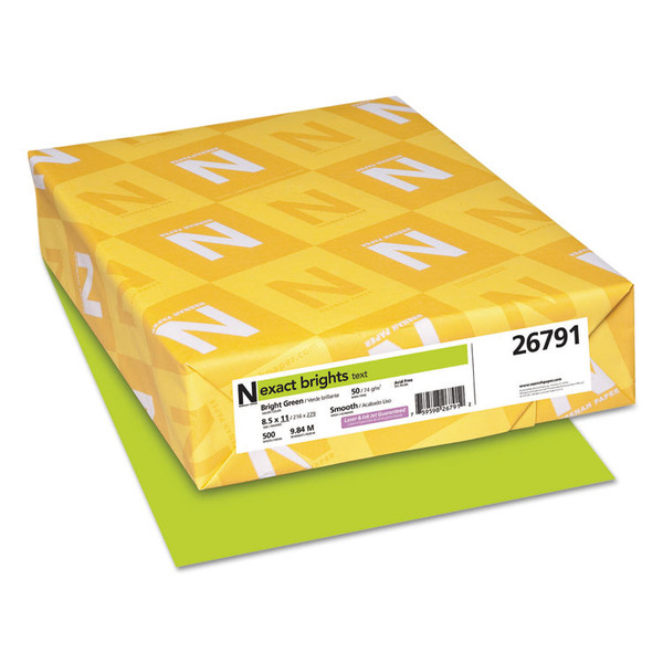 Exact Brights Paper, 20 lb Bond Weight, 8.5 x 11, Bright Green, 500/Ream [SKU: WAU26791]