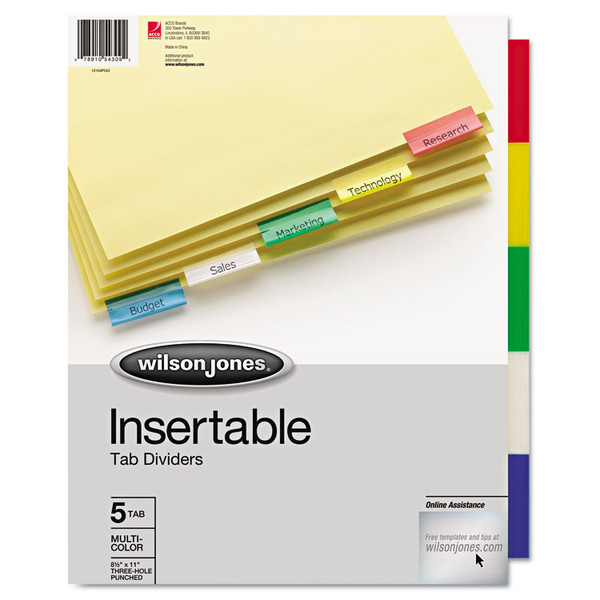 Insertable Tab Dividers, 3-Hole Punched, 5-Tab, 11 x 8.5, Buff, Assorted Tabs, 1 Set [SKU: WLJ54309]