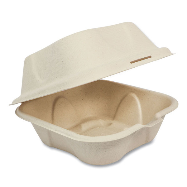 Fiber Hinged Burger Box Containers, 6 x 6 x 3, Natural, Paper, 500/Carton [SKU: WORTOSCU15B]